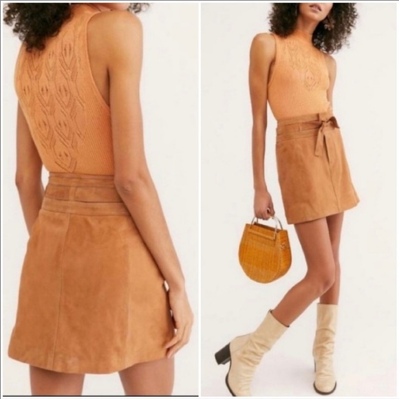Free People Dresses & Skirts - Free people NEW suede camel mini skirt 10